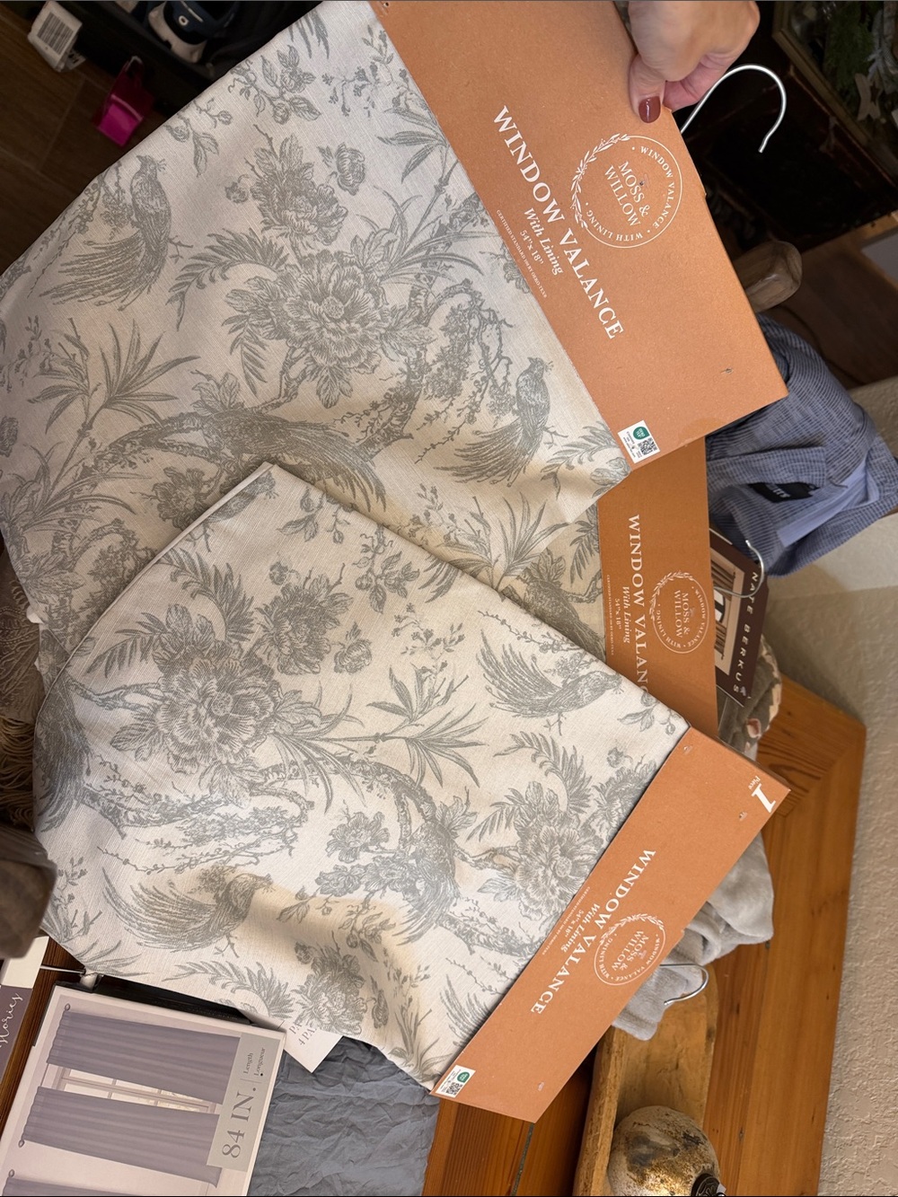 Window Valance Pair in Cream and Gray 3 of them